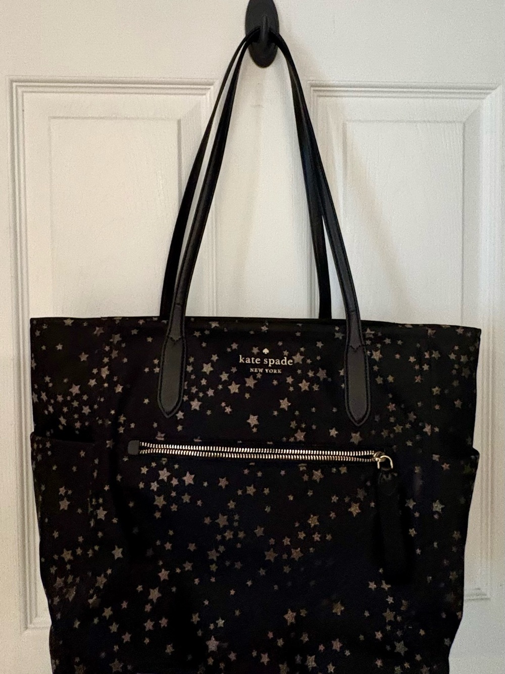 Kate Spade Black Diaper bag/Tote with Gold Star Print. Multiple pockets